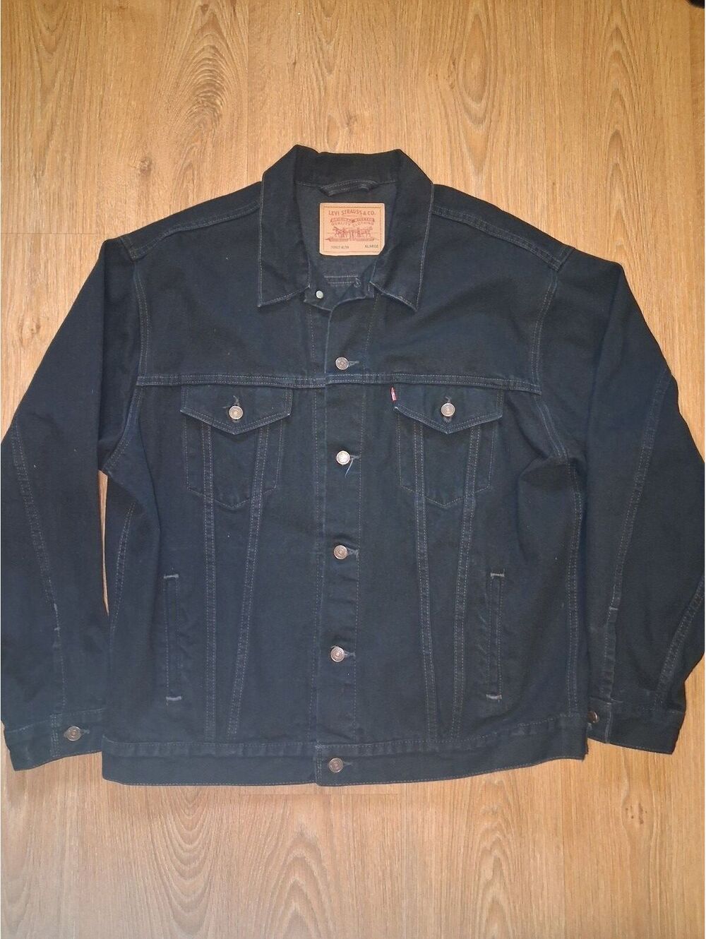 Levis Denim Trucker Jean Jacket Mens XL Black 100% Cotton